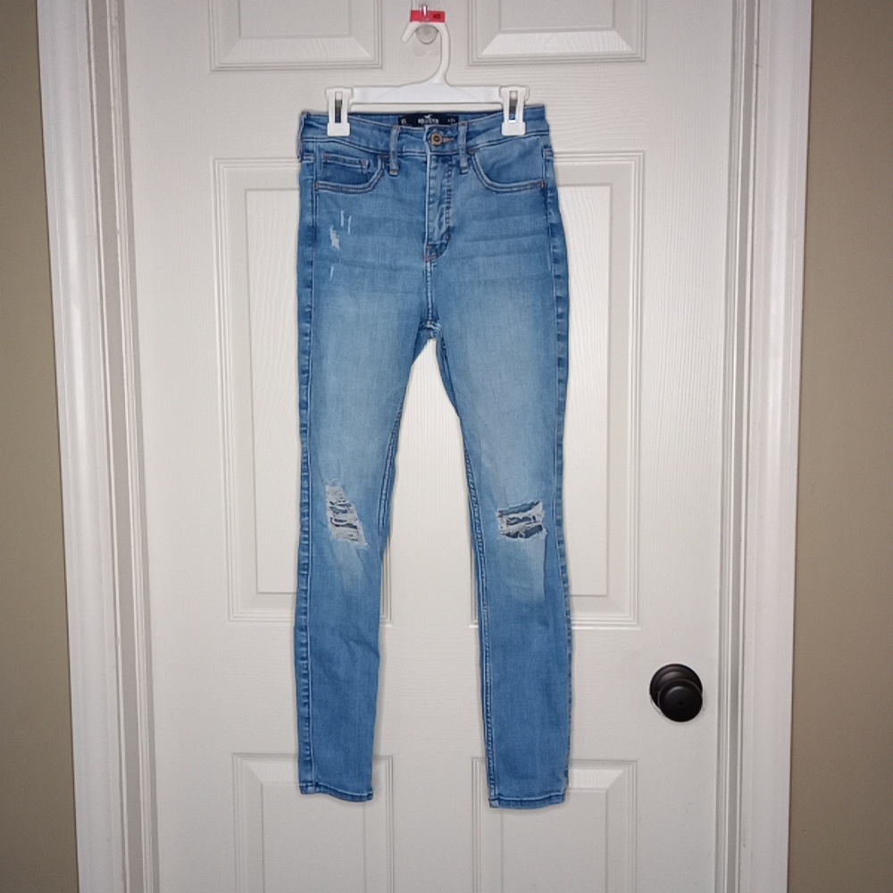 Hollister High Rise Super Skinny Destructed Denim Jeans Sz 24 Waist 26 L…